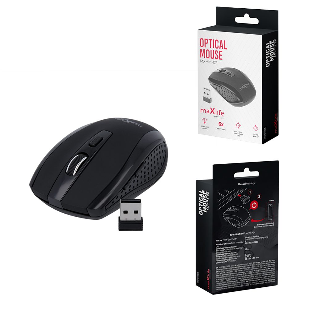 Maxlife Home Office MXHM-02 wireless optical mouse 800/1000/1600 DPI black