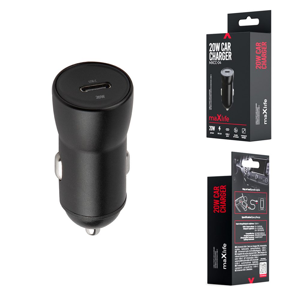 289455_oryg Maxlife MXCC-04 PD QC car charger 1x USB-C 20W black