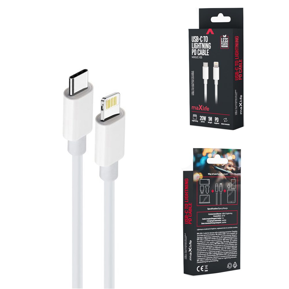 289570_oryg Maxlife MXUC-05 cable USB-C - Lightning 1,0 m 20W white