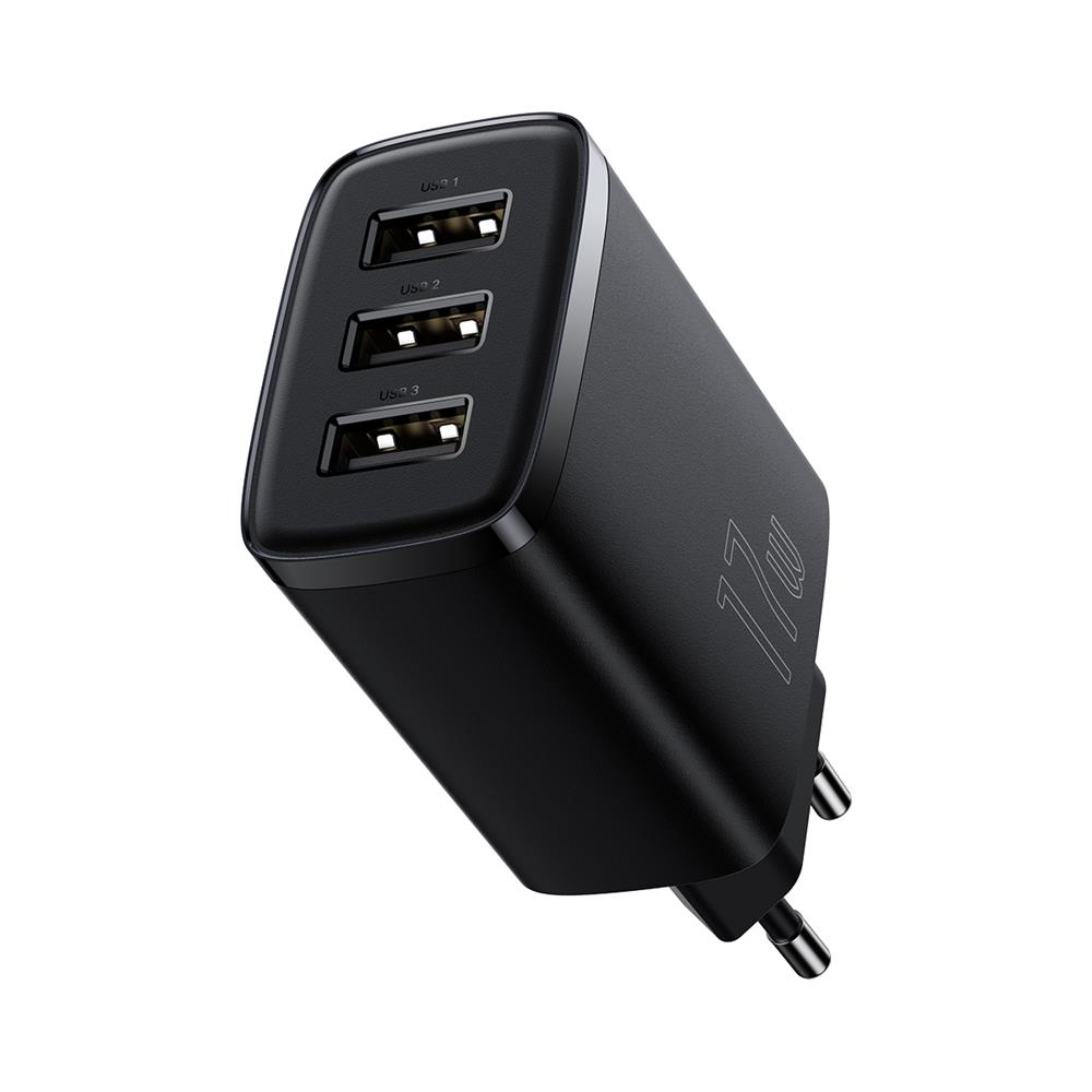 Baseus wall charger Compact 3 x USB black 17w