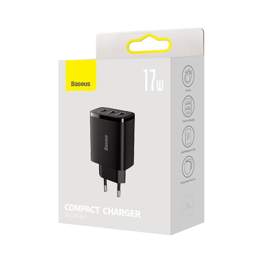 Baseus wall charger Compact 3 x USB black 17w