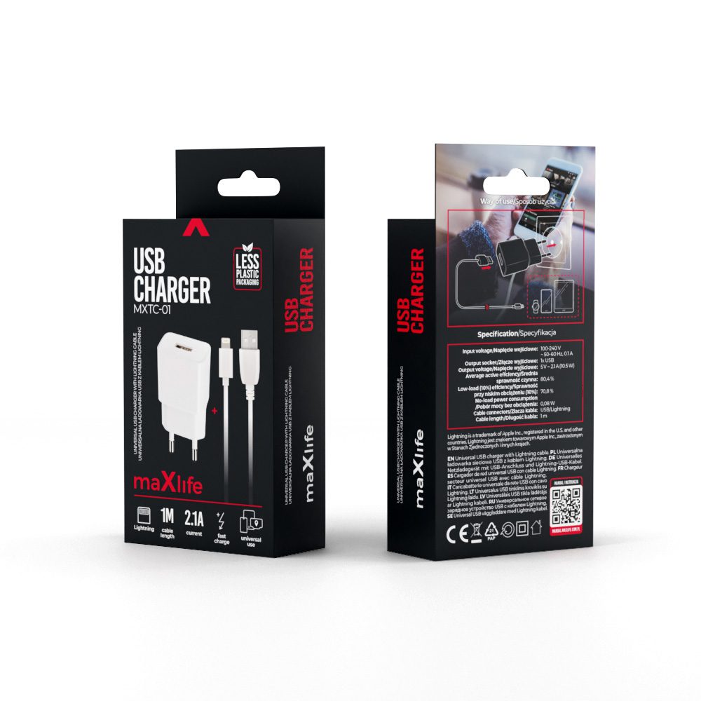 289874_oryg Maxlife MXTC-01 charger 1x USB 2.1A white + Lightning cable