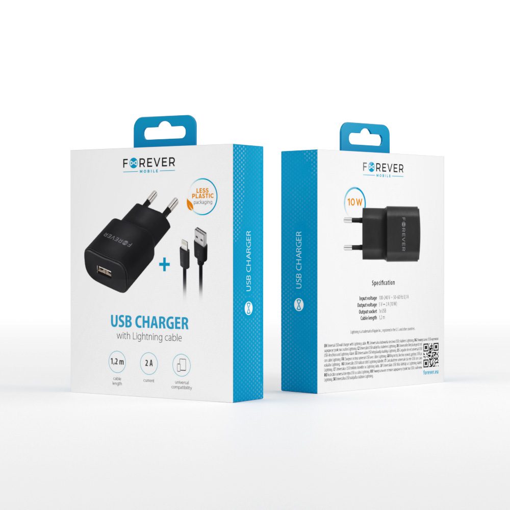 289881_oryg Forever TC-01 charger 1x USB 2A black + Lightning cable