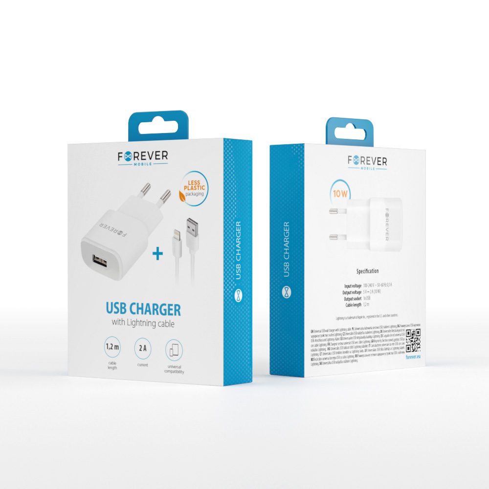 289882_oryg Forever TC-01 charger 1x USB 2A white + Lightning cable