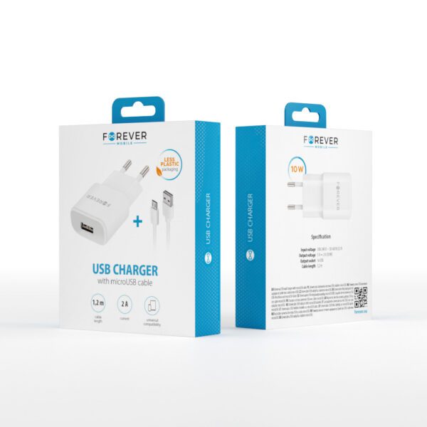 Forever TC-01 charger 1x USB 2A white + microUSB cable
