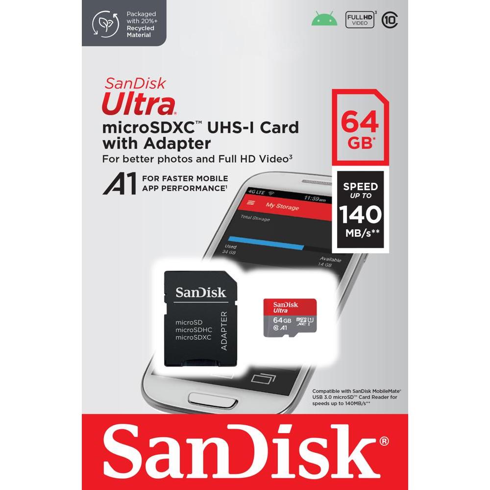 290839_oryg SanDisk memory card Ultra Android microSDXC 64GB 140MB/s A1 Cl.10 UHS-I + adapter