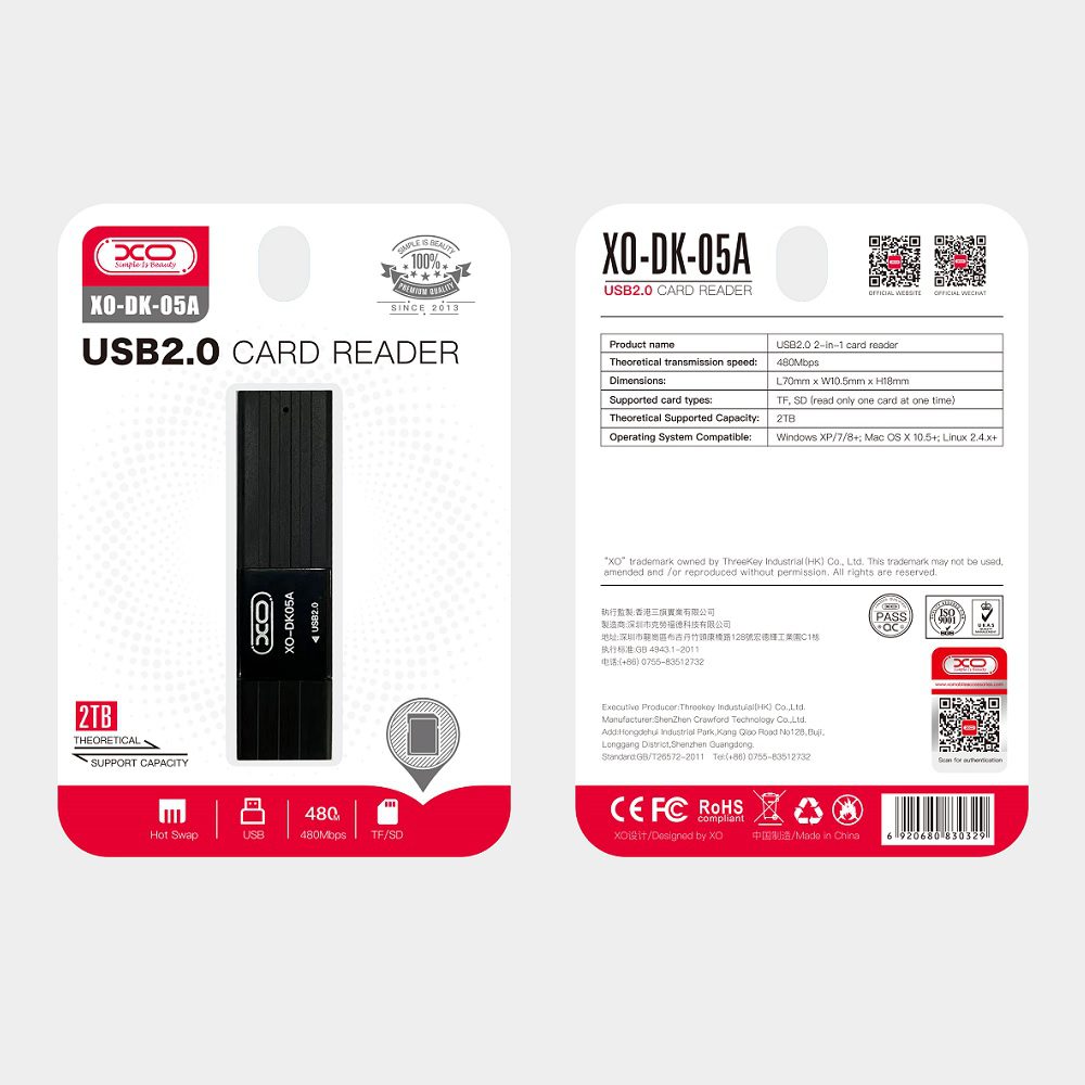 292709_oryg XO card reader 2 in 1 DK05A USB 2.0 black