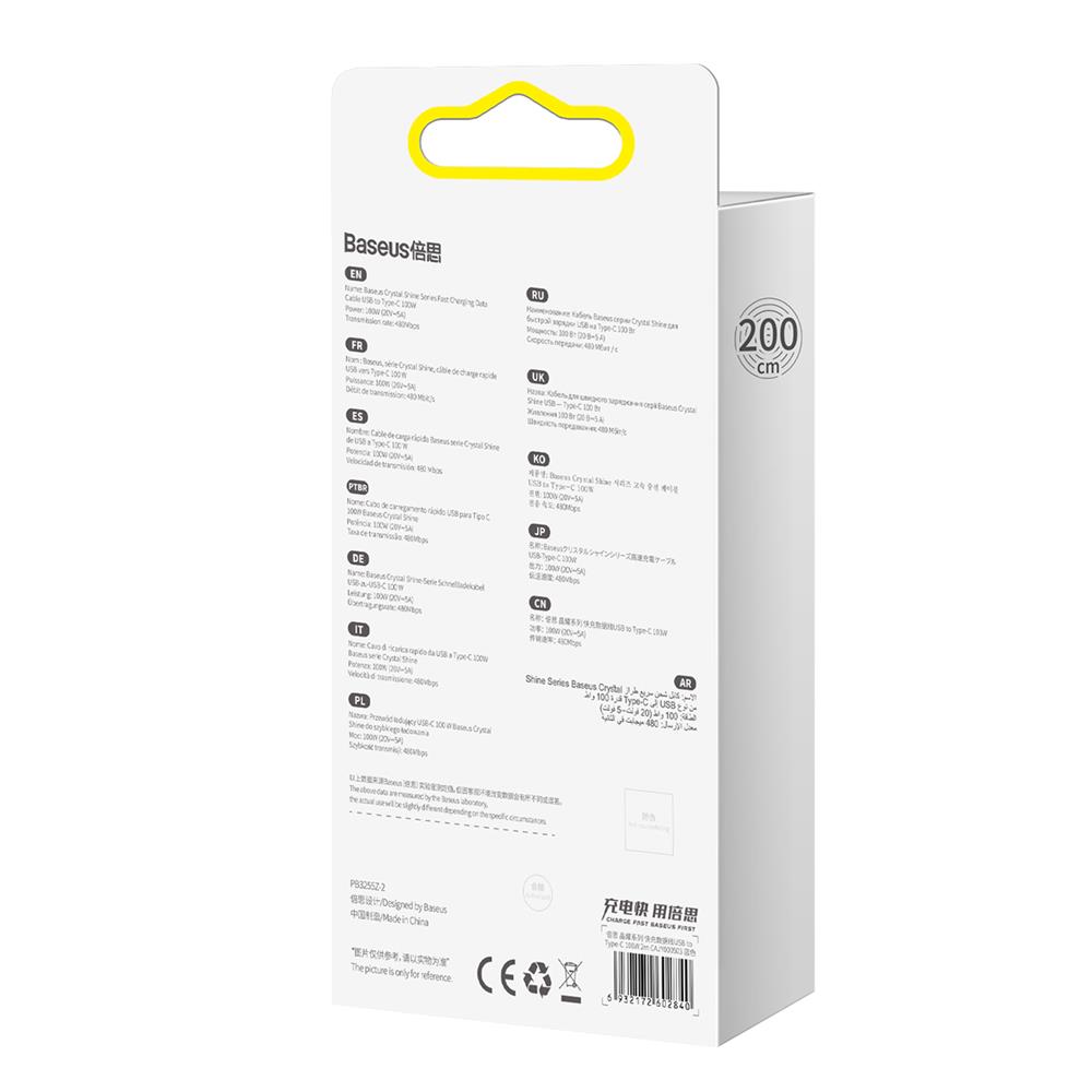 Baseus cable Crystal Shine USB - USB-C 2,0 m 100W blue