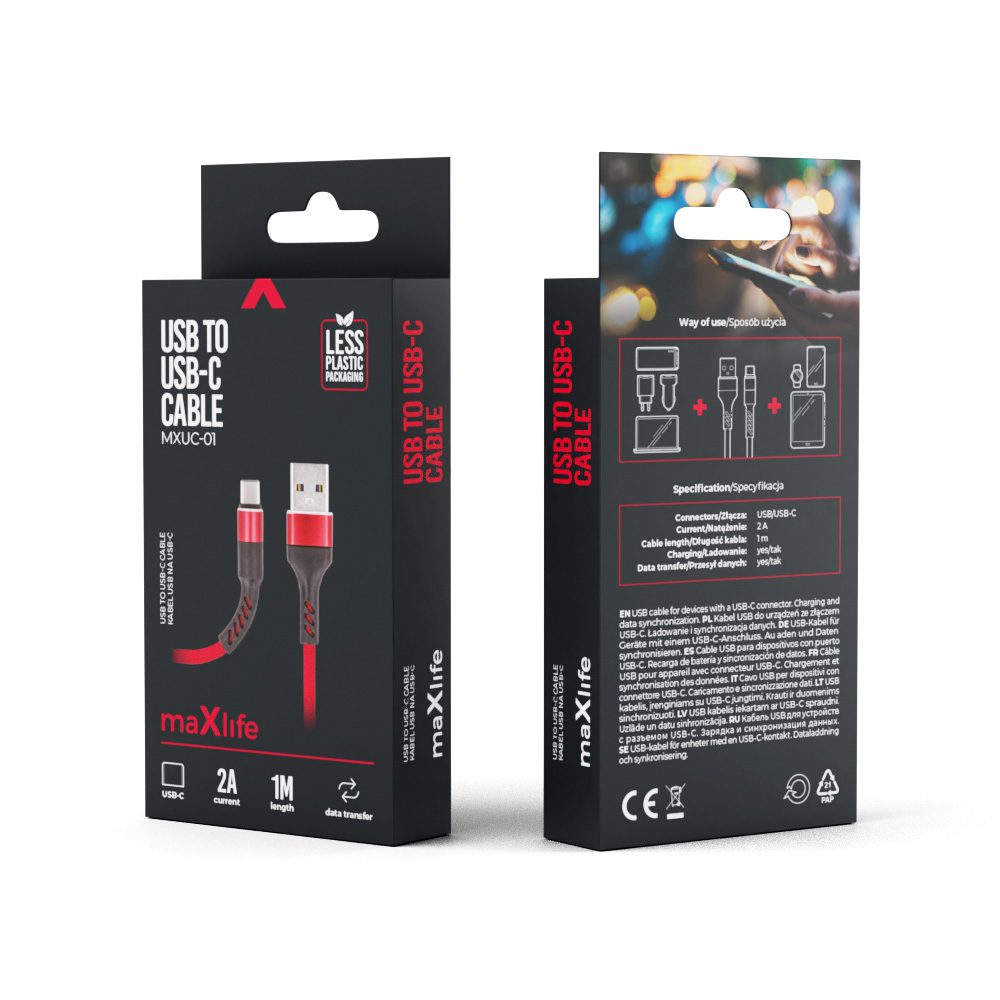 294643_oryg Maxlife MXUC-01 cable USB - USB-C 1,0 m 2A red nylon