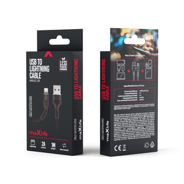 Maxlife MXUC-01 cable USB - Lightning 1,0 m 2A black nylon
