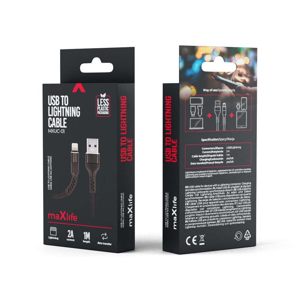 294645_oryg Maxlife MXUC-01 cable USB - Lightning 1,0 m 2A black nylon