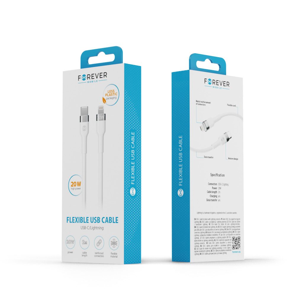 299108_oryg Forever Flexible cable USB-C - Lightning 2,0 m 20W white