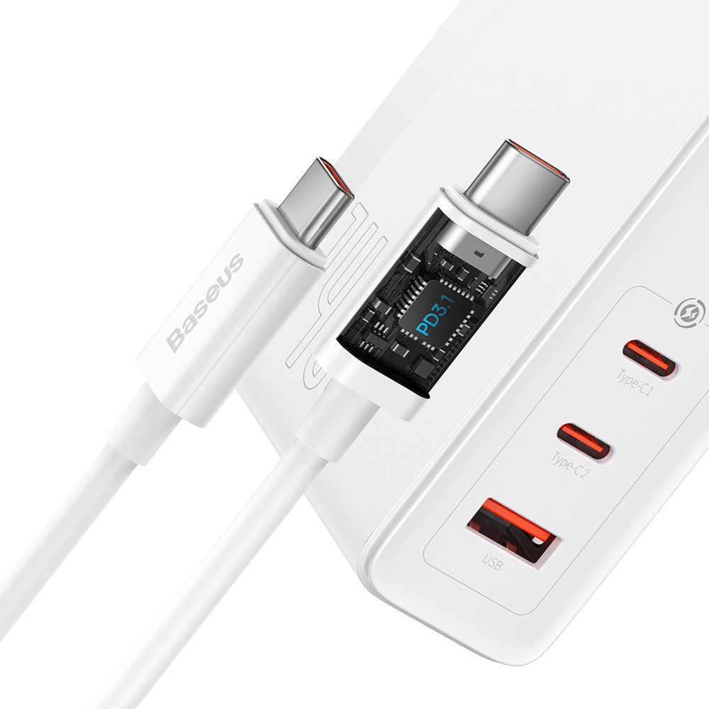 299815_oryg Baseus wall charger GaN5 Pro PD 140W 2x USB-C 1x USB white + USB-C - USB-C 240W cable