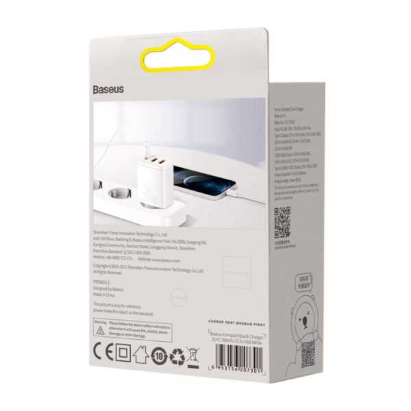 Baseus wall charger Compact PD 30W 1x USB-C 2x USB white