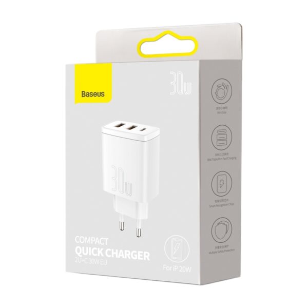 Baseus wall charger Compact PD 30W 1x USB-C 2x USB white