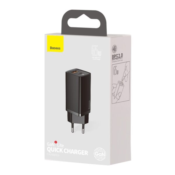 Baseus wall charger GaN2 Lite PD 65W 1x USB-C 1x USB black