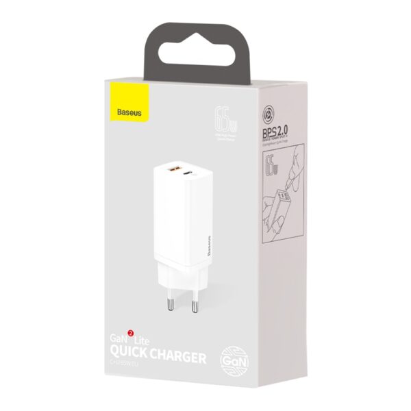 Baseus wall charger GaN2 Lite PD 65W 1x USB-C 1x USB white