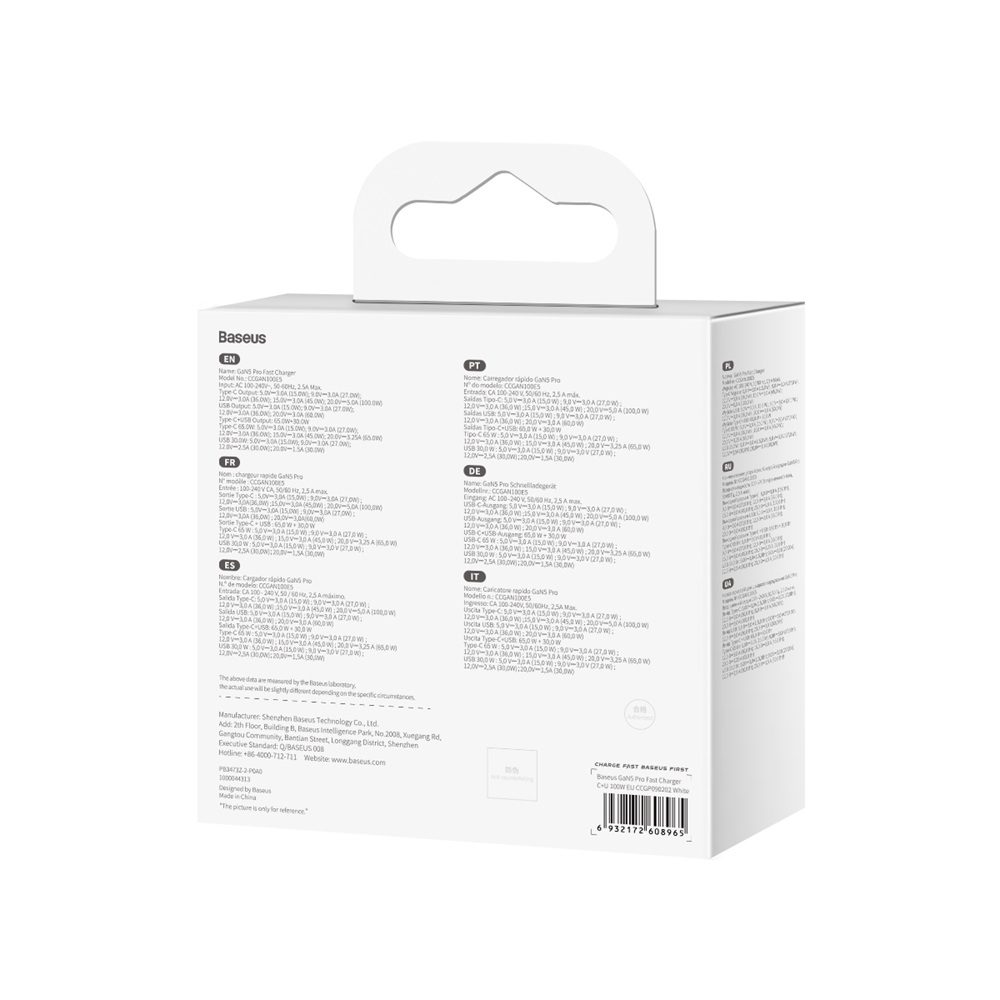 299891_oryg Baseus wall charger GaN5 Pro PD 100W 1x USB-C 1x USB white+ USB-C - USB-C