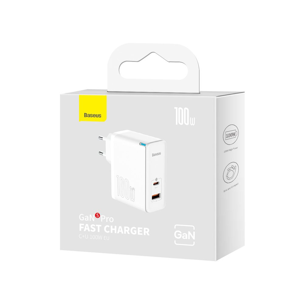 299892_oryg Baseus wall charger GaN5 Pro PD 100W 1x USB-C 1x USB white+ USB-C - USB-C