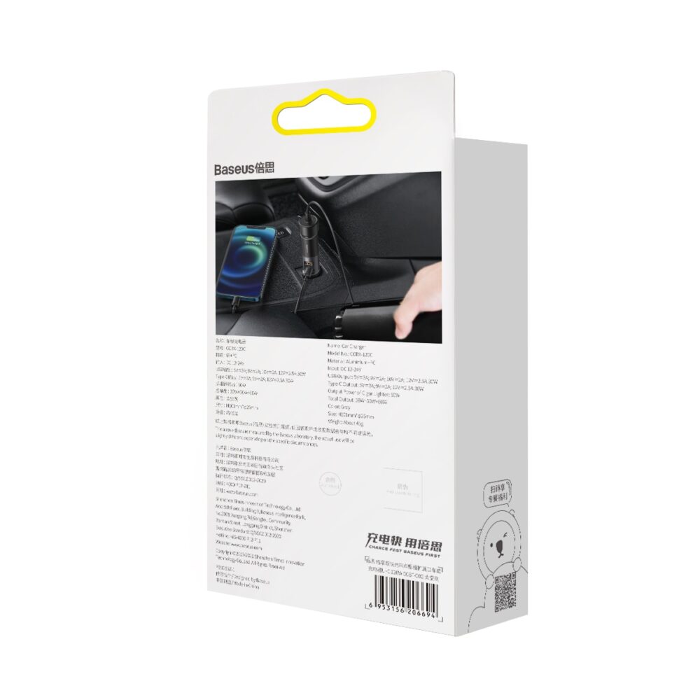 301198_oryg Baseus car charger Share Together PD 120W 1x USB 1x USB-C gray with car lighter socket