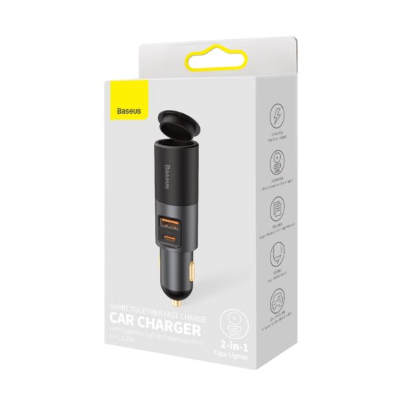 301199_oryg Baseus car charger Share Together PD 120W 1x USB 1x USB-C gray with car lighter socket