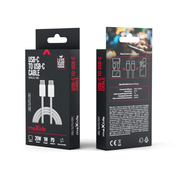 301691_oryg Maxlife MXUC-06 cable USB-C - USB-C 1,0 m 20W grey nylon