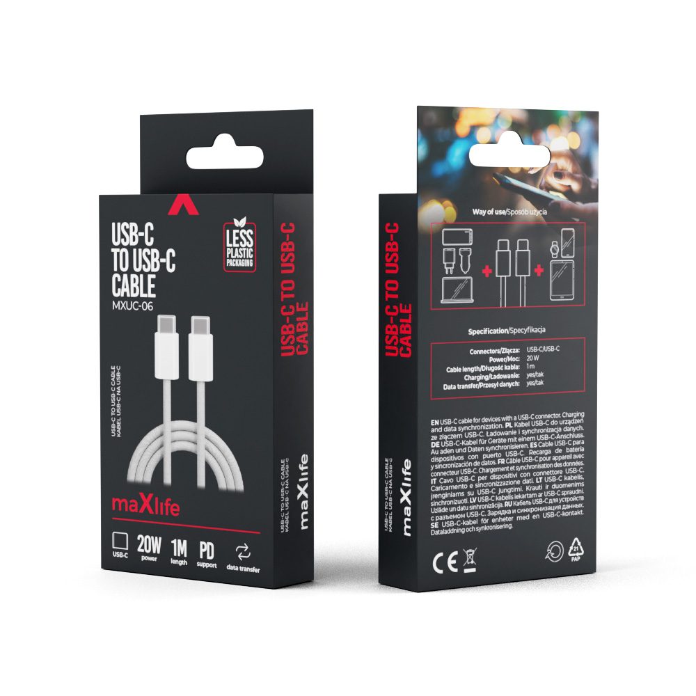 301691_oryg Maxlife MXUC-06 cable USB-C - USB-C 1,0 m 20W grey nylon