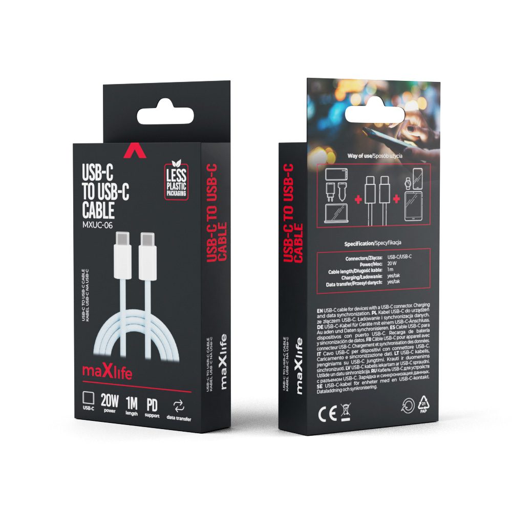 301692_oryg Maxlife MXUC-06 cable USB-C - USB-C 1,0 m 20W blue nylon