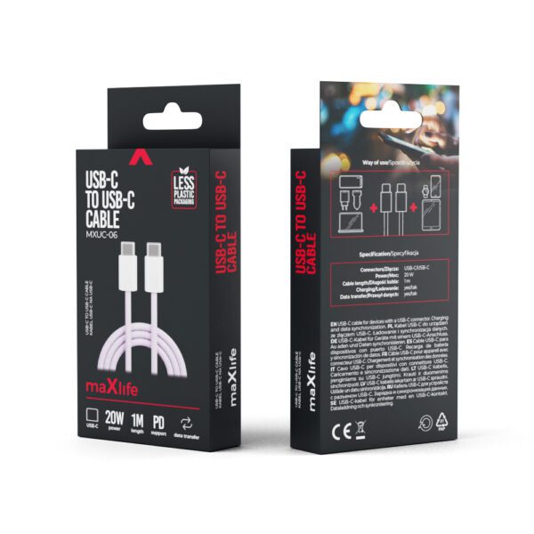 301694_oryg Maxlife MXUC-06 cable USB-C - USB-C 1,0 m 20W purple nylon