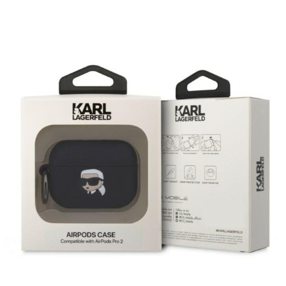 Karl Lagerfeld case for Airpods Pro 2 KLAP2RUNIKK black 3D Silicone NFT Karl