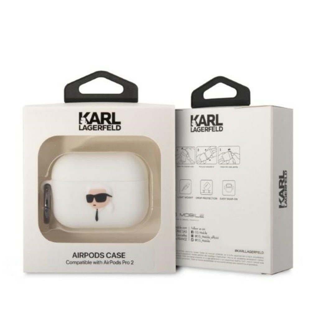 Karl Lagerfeld case for Airpods Pro 2 KLAP2RUNIKH white 3D Silicone NFT Karl