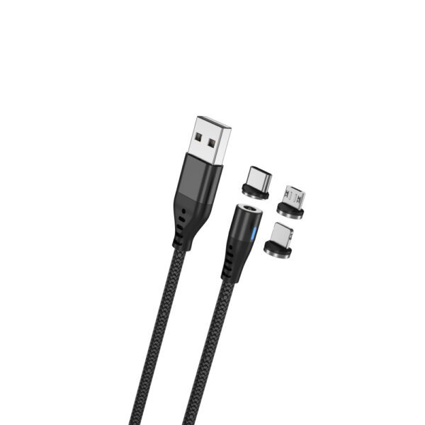 303045_oryg Maxlife MXUC-02 magnetic cable USB - Lightning + USB-C + microUSB 1,0 m 2A black nylon