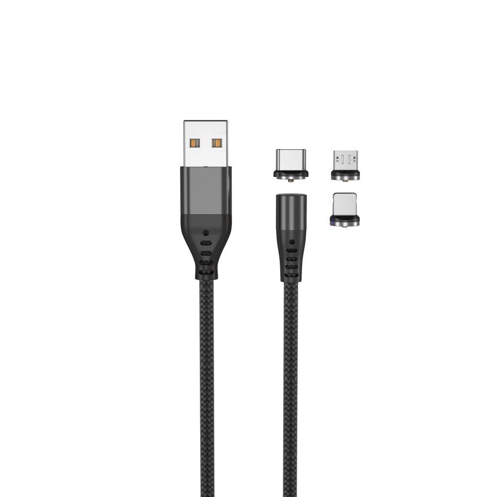 303047_oryg Maxlife MXUC-02 magnetic cable USB - Lightning + USB-C + microUSB 1,0 m 2A black nylon