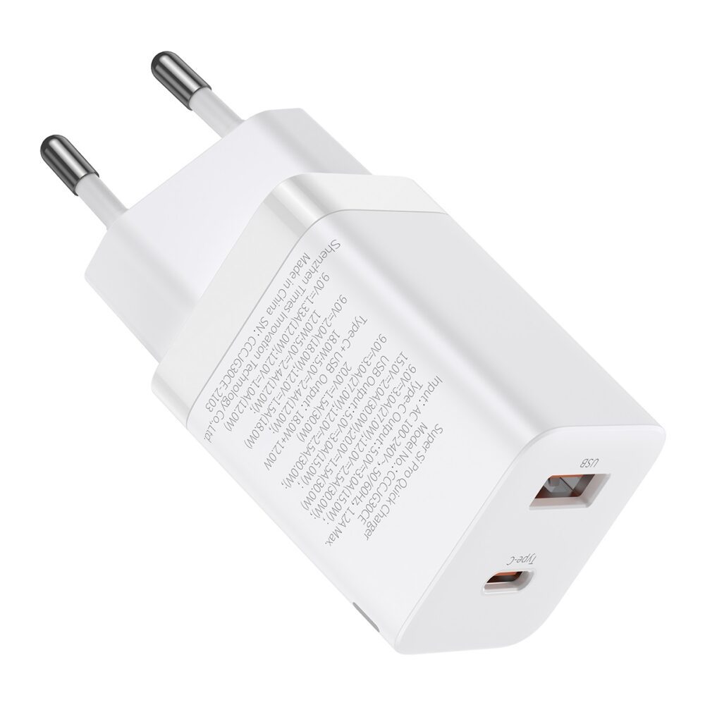 Baseus wall charger Super Si PD 30W 1x USB-C 1x USB white
