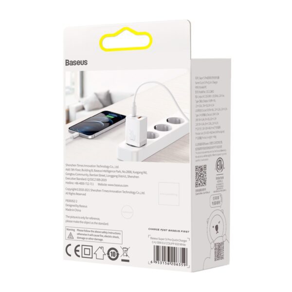 Baseus wall charger Super Si PD 30W 1x USB-C 1x USB white