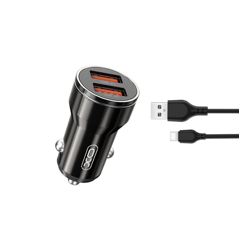 312128_oryg XO car charger CC48 2x USB 2,4A black + USB-C cable