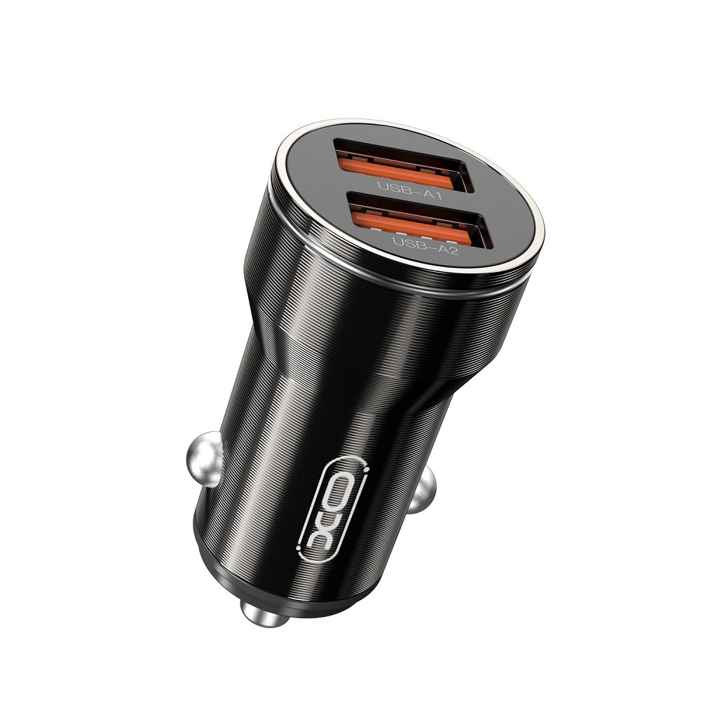 312129_oryg XO car charger CC48 2x USB 2,4A black + USB-C cable