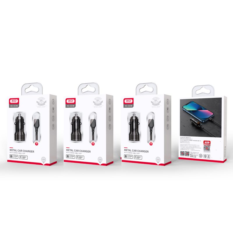 312130_oryg XO car charger CC48 2x USB 2,4A black + USB-C cable