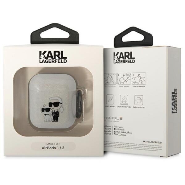 Karl Lagerfeld case for Airpods 1 / 2 KLA2HNKCTGT transparent Gliter Karl&Choupette