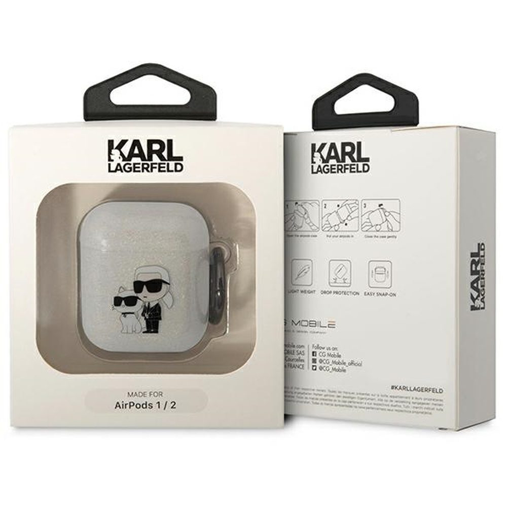 Karl Lagerfeld case for Airpods 1 / 2 KLA2HNKCTGT transparent Gliter Karl&Choupette