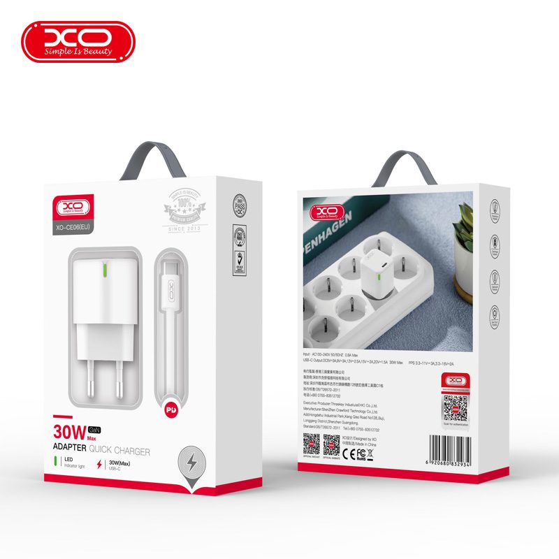 314455_oryg XO wall charger CE06 PD 30W 1x USB-C white + USB-C - USB-C cable