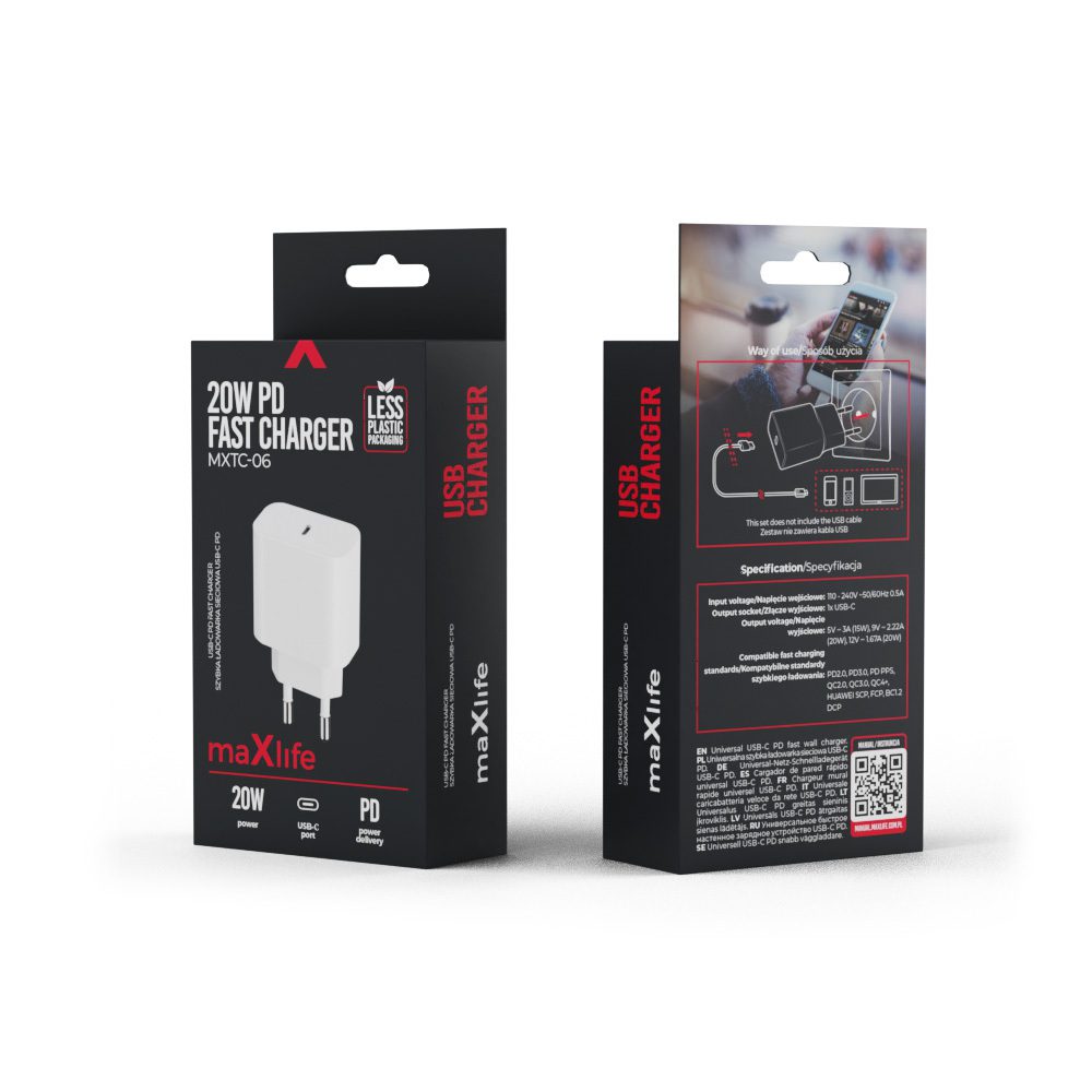 316007_oryg Maxlife MXTC-06 PD QC charger 1x USB-C 20W white