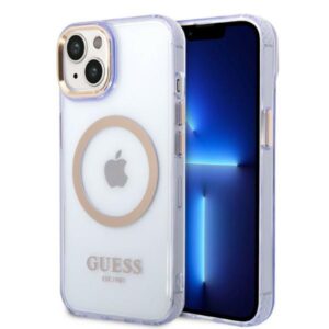 Guess case for iPhone 14 6,1" GUHMP14SHTCMU purple hardcase Gold Outline Translucent MagSafe