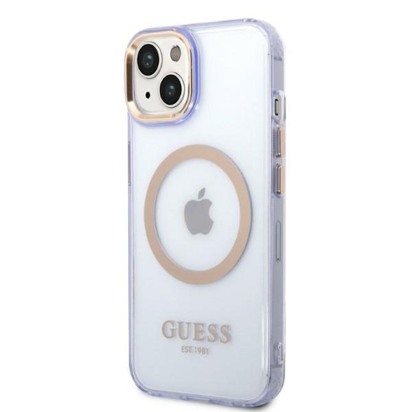 Guess case for iPhone 14 6,1" GUHMP14SHTCMU purple hardcase Gold Outline Translucent MagSafe