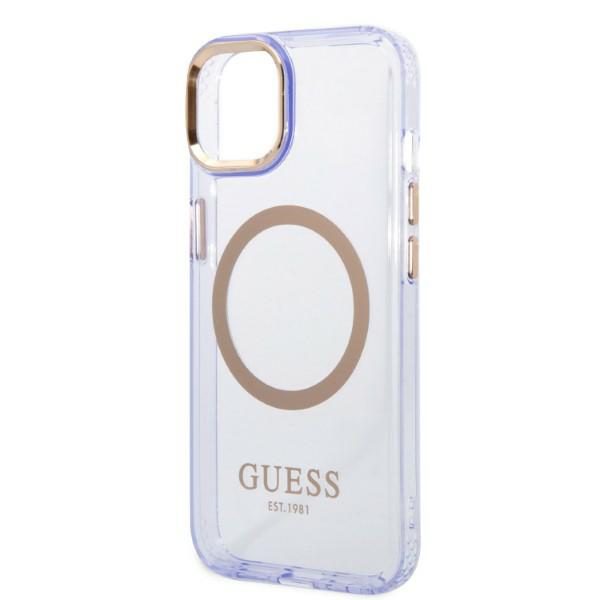 Guess case for iPhone 14 6,1" GUHMP14SHTCMU purple hardcase Gold Outline Translucent MagSafe