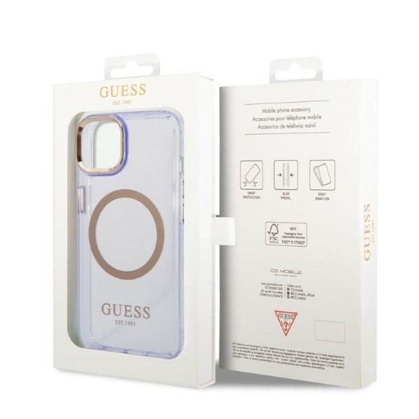 Guess case for iPhone 14 6,1" GUHMP14SHTCMU purple hardcase Gold Outline Translucent MagSafe