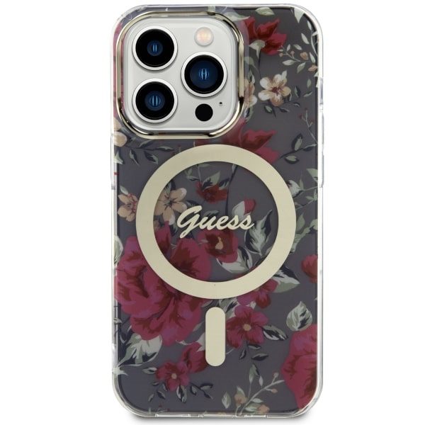 Compressed by jpeg-recompress Guess case for iPhone 14 Pro 6,1" GUHMP14LHCFWSA khaki hardcase Magsafe IML Flower