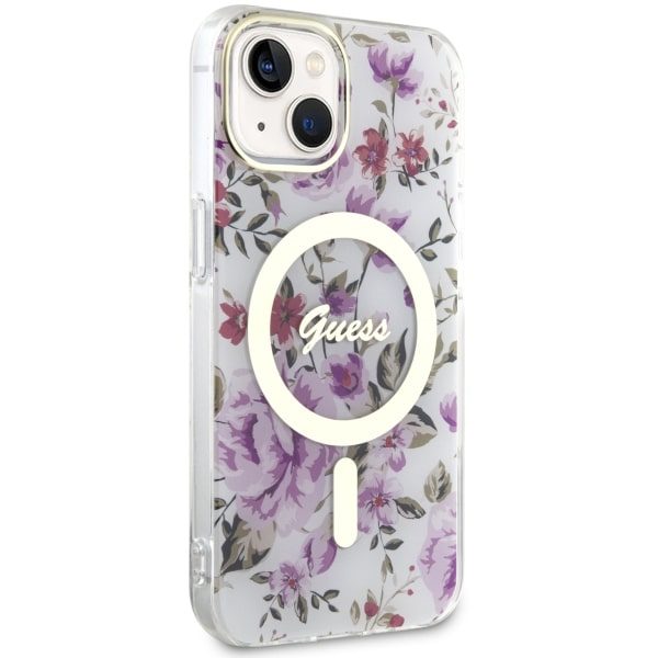 Compressed by jpeg-recompress Guess case for iPhone 14 6,1" GUHMP14SHCFWST transparent hardcase Magsafe IML Flower