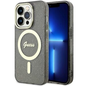 Guess case for iPhone 14 Pro Max 6,7" GUHMP14XHCMCGK black hardcase Magsafe IML Glitter Gold