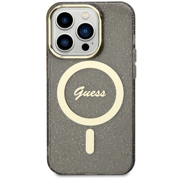 Guess case for iPhone 14 Pro Max 6,7" GUHMP14XHCMCGK black hardcase Magsafe IML Glitter Gold